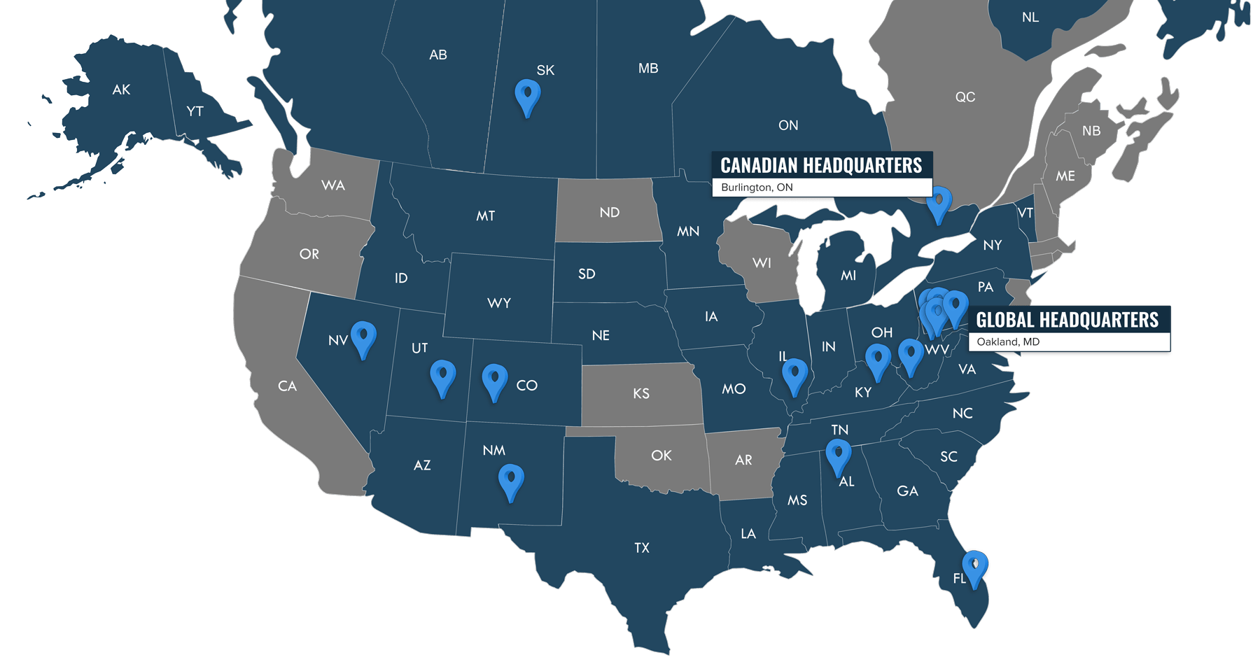 GMS active footprint map across the U.S. and Canada